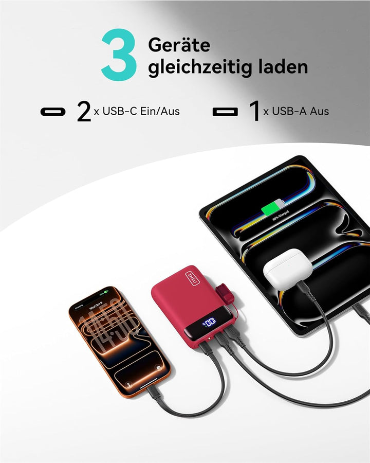 INIU Power Bank, Ultra Klein 20000mAh 22.5W Schnellladefunktion Power Bank, USB-C In&Out Externe Han