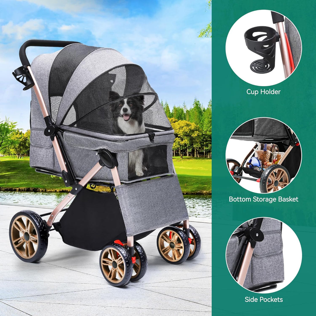 YITAHOME Hundebuggy Hundewagen klappbar für Hunde & Katzen, Haustierbuggy bis 22 kg mit umkehrbarem