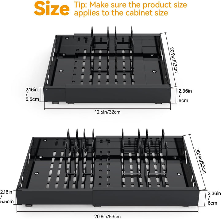 2 Pack erweiterbar Pull Out Cabinet Organizer Adhesive mit 8 Geschirrhalter, Pull Out Regale für Küc