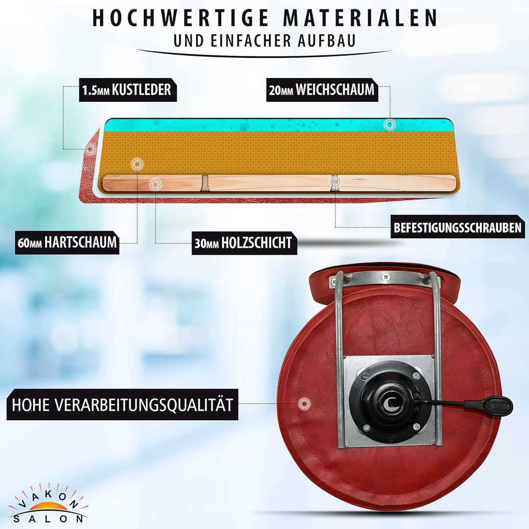 Premium Rollhocker Rot mit ovaler Lehne höhenverstellbar von 55 bis 75 cm - Rundsitz- Drehhocker Arb