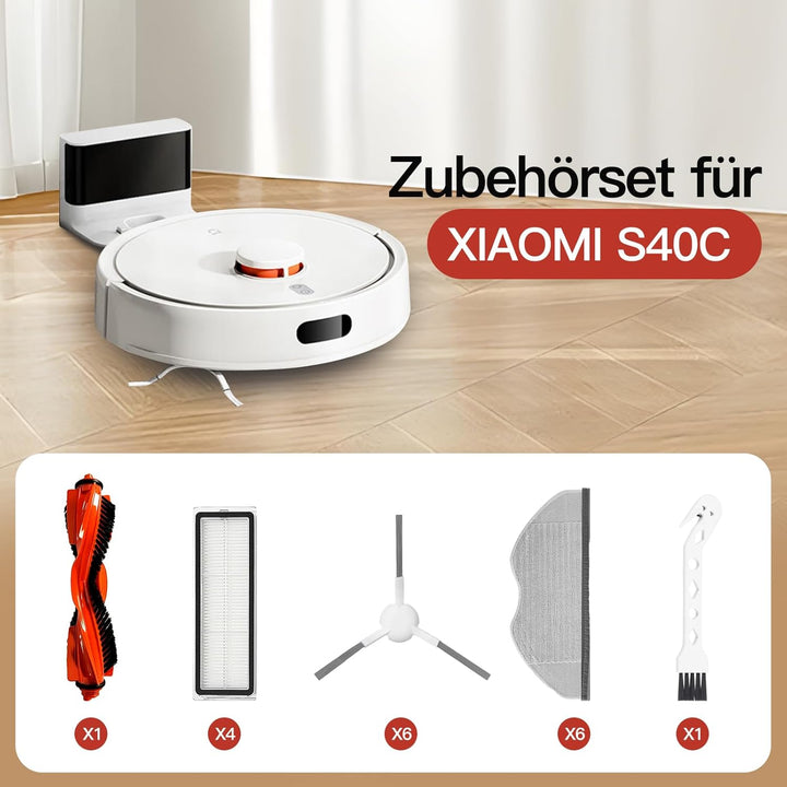 18 Stück Zubehör für Xiaomi S40C Saugroboter Ersatzteile, 1 Hauptbürste, 6 Seitenbürsten, 6 Wischpad