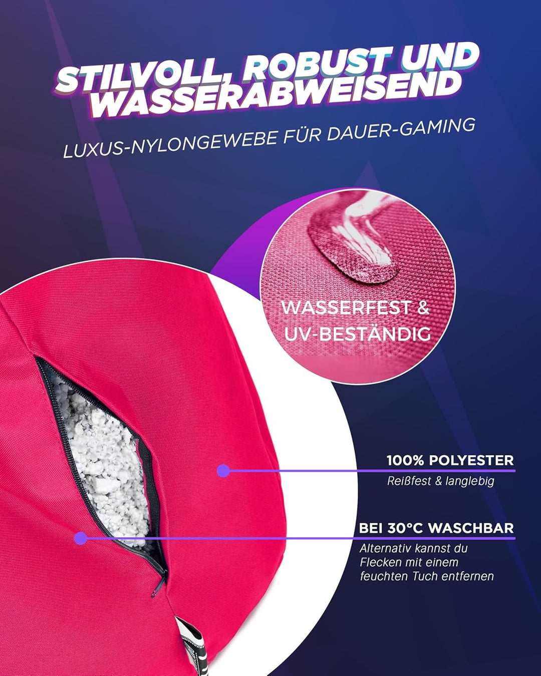 PATCH HOME Gamer Kissen & Lounge Sitzsack – befüllbar mit Reissverschluss, gefüllt mit Styropor, gee