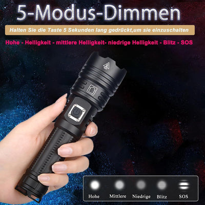 ASORT LED Taschenlampe super helle 30000 Lumen, IPX67 wasserdichte, USB-Aufladung, 5 Lichtmodi, geei