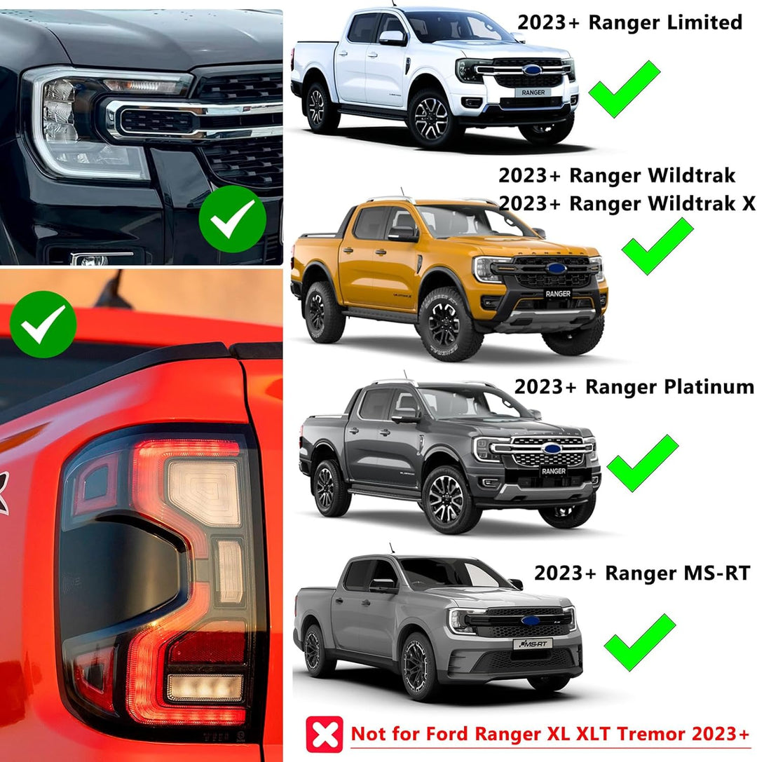 JHCHAN Scheinwerferabdeckungen für Ford Ranger 2023-2024 T9 Wildtrak Raptor Wildtrak X Limited Plati