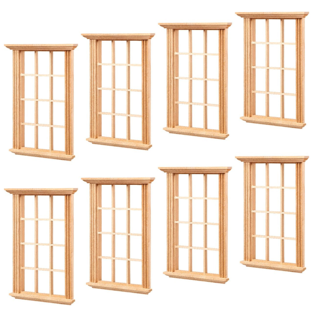 Cabilock 8 Stück Puppenhaus Fensterrahmen aus Holz, 12-Raster Miniatur Fenster 1:12 Modellbau Zubehö