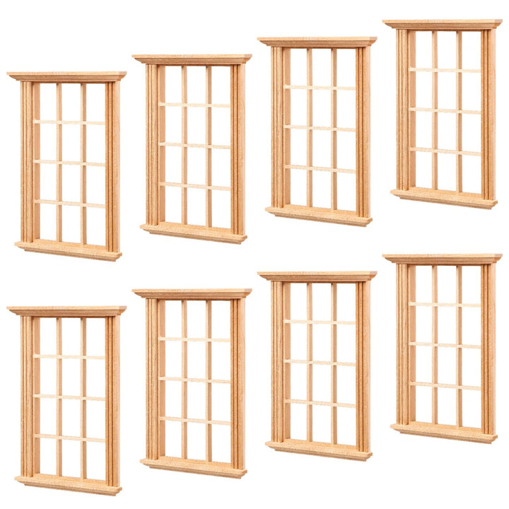 Cabilock 8 Stück Puppenhaus Fensterrahmen aus Holz, 12-Raster Miniatur Fenster 1:12 Modellbau Zubehö