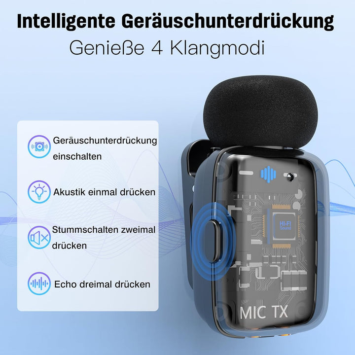 ZealSound Mini Kabellos Mikrofon für iPhone Handy Android iPad, mit USB-C/Lightning-Stecker,Stummsch