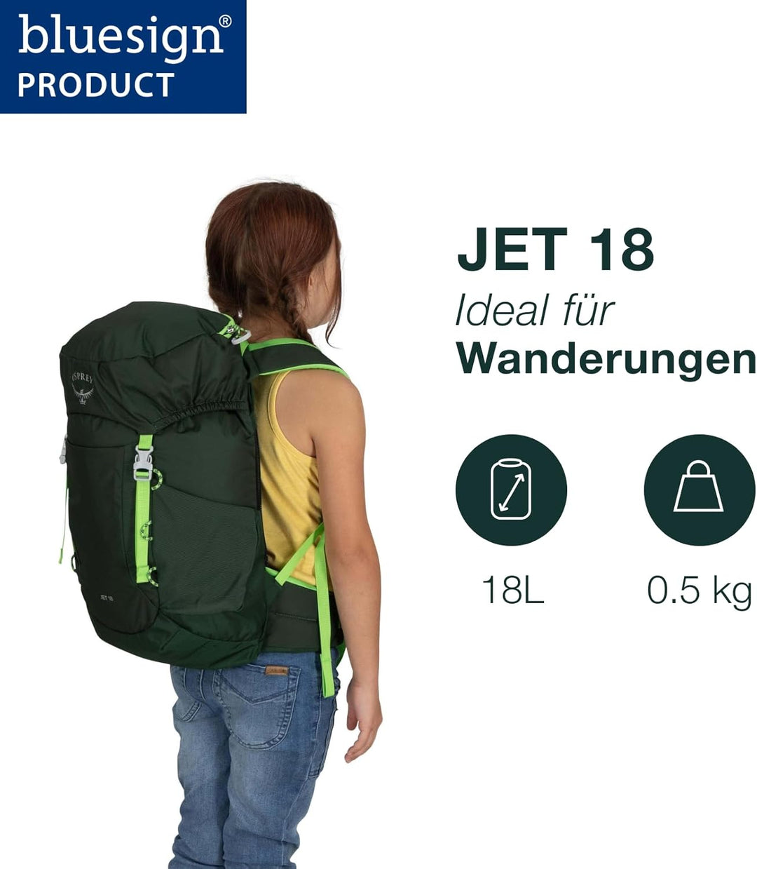 Osprey Unisex Kinder Jet Kinder Rucksack Backpack (1er Pack) 18L Green Canopy/Limeline Green, 18L Gr