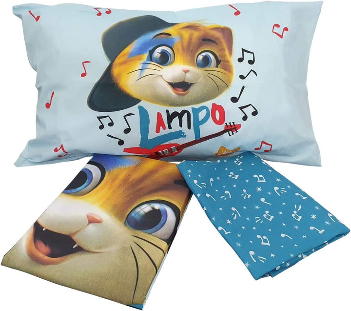 44 Katzen-Set für Einzelbett, 100% Baumwolle, Weiss und Blau