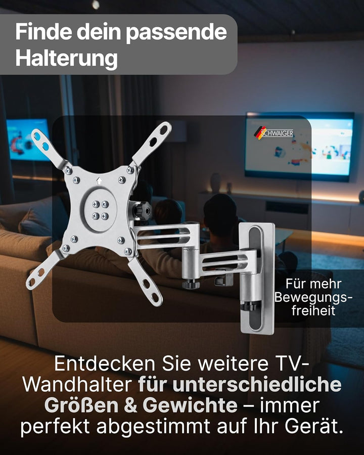 SCHWAIGER TV-Wandhalter abnehmbar I 37-80 Zoll Fernseherhalterung ultraflach mit 1,95 cm Wandabstand