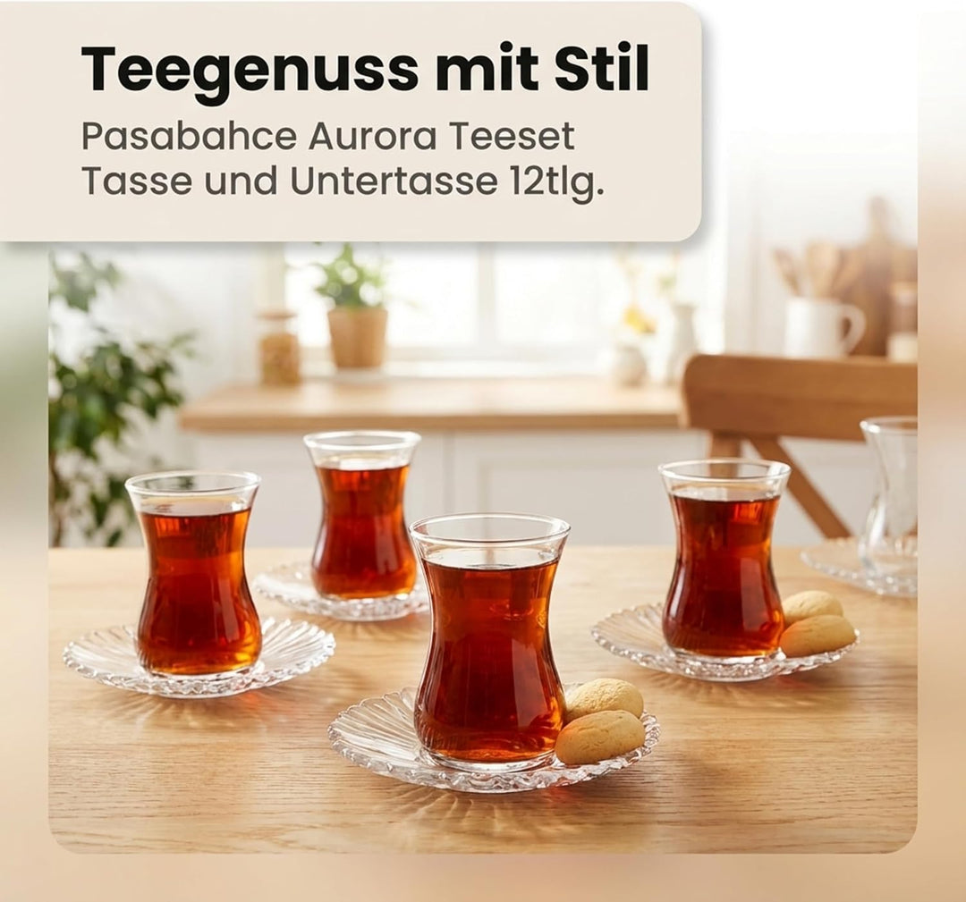 by Pasabahce Aurora Teegläser 160 ml, 12er Set, Tee Gläser aus Kristallglas, spülmaschinengeeignet A