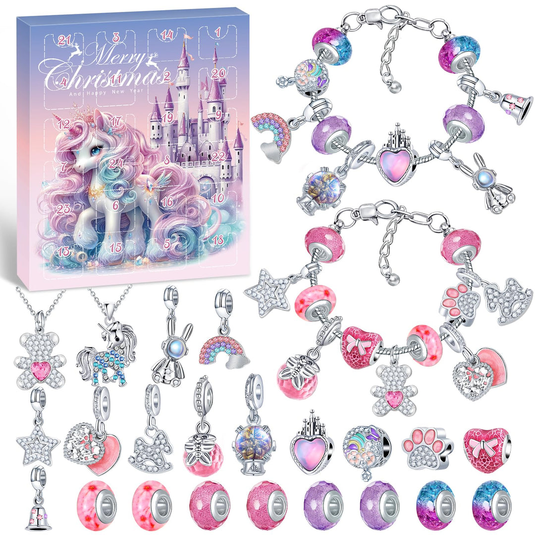 Adventskalender 2025 Kinder Mädchen, Weihnachtskalender Schmuck Basteln Kinder Armbänder Halsketten,