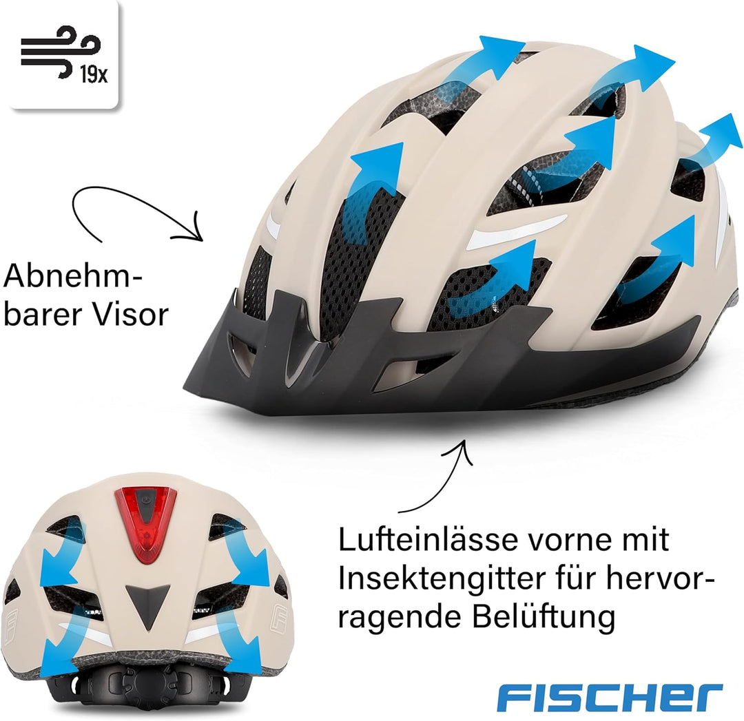 FISCHER Fahrradhelm, Radhelm, Cityhelm Urban Plus, mit integriertem LED-Rücklicht für Damen und Herr