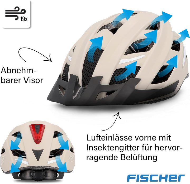 FISCHER Fahrradhelm, Radhelm, Cityhelm Urban Plus, mit integriertem LED-Rücklicht für Damen und Herr
