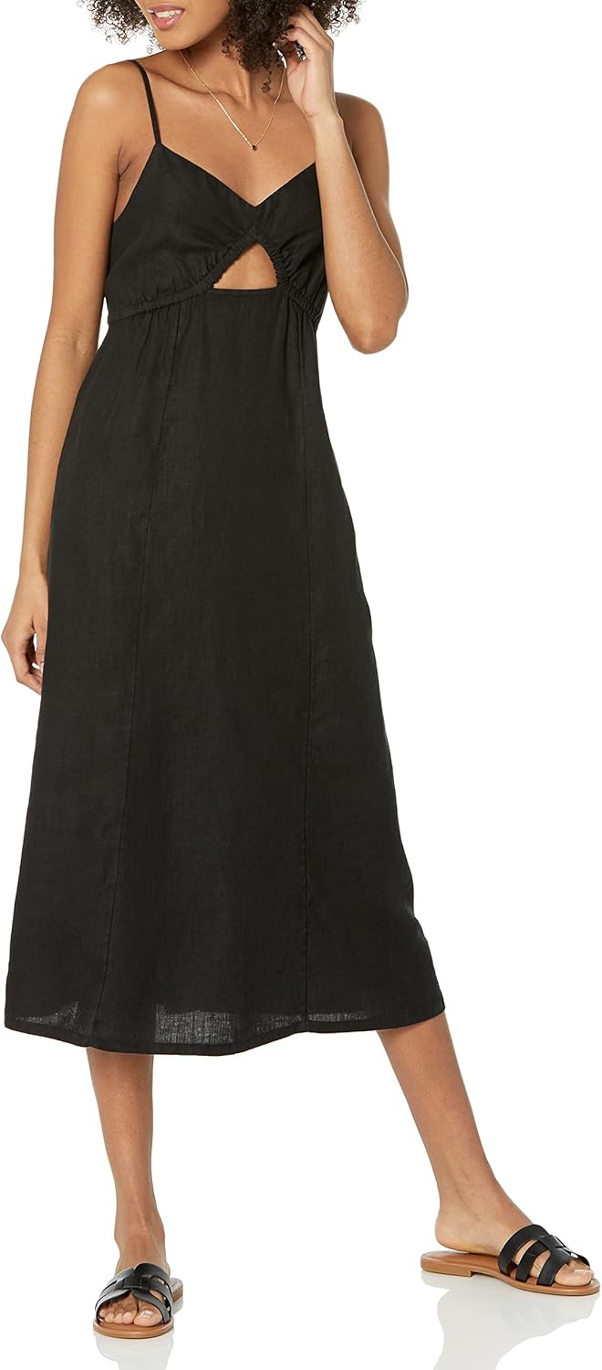 The Drop Maci Träger-Midikleid für Damen, mit V-Ausschnitt, Cut-Out-Detail und gesmoktem Rücken XL S