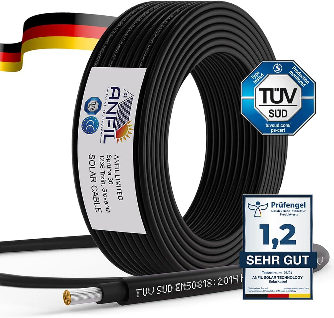 ANFIL® 20m Solarkabel 4mm² [TÜV SÜD geprüft & UV-beständig] – PV Kabel 4mm² für Solaranlagen (Erdv