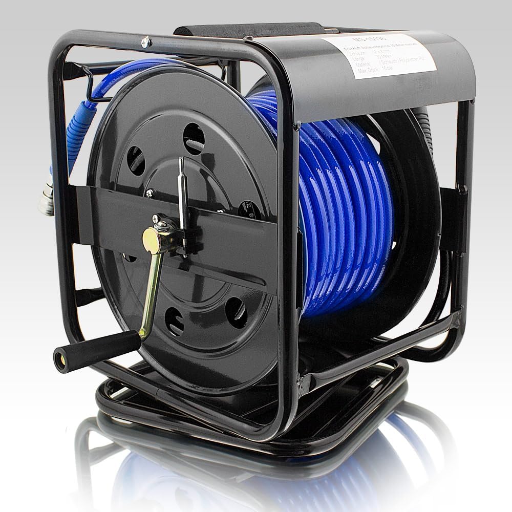 BITUXX® 30 Meter Manuelle Druckluft Schlauchtrommel Druckluftschlauchtrommel Trommel Aufroller
