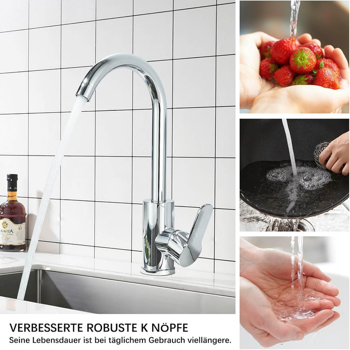 Küchenarmatur Chrom Wasserhahn Küche 360° Drehung Wasserhahn Küche Edelstahl Spültischarmatur mit Ho