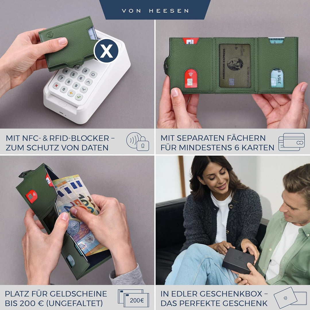 VON HEESEN Slim Wallet mit RFID Schutz - Geldbörse Herren klein - Mini Geldbeutel Damen Portmonee -