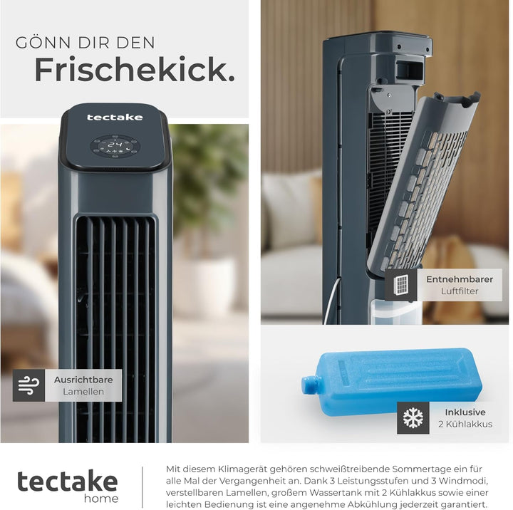 tectake® Luftkühler, 4in1, extrem leise, energiesparend, mit 5 l Wassertank, Touch-Display, 3 Modi,