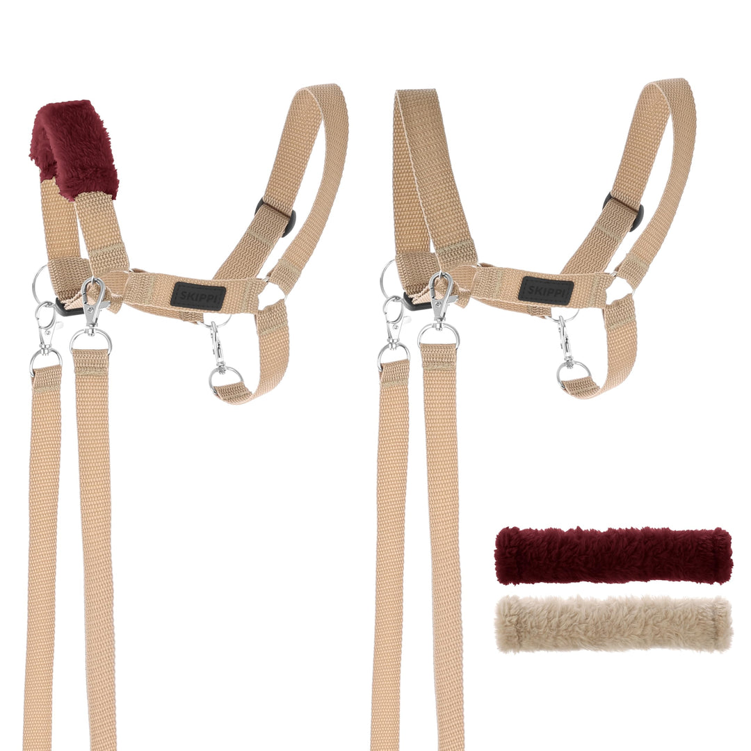 SKIPPI Halfter für Hobby Horse - Beige, Hobby Horse Zubehör, Zügeln und 2 Polster im Set, Universalg
