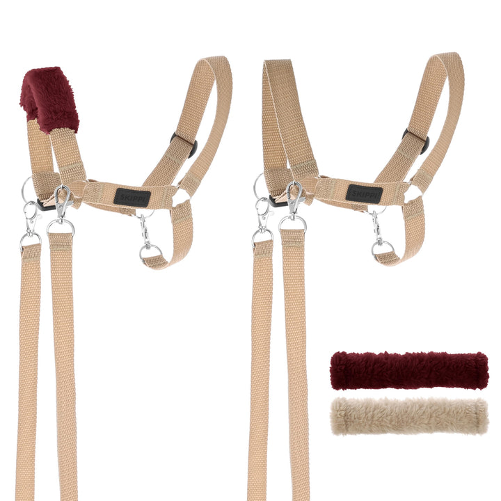 SKIPPI Halfter für Hobby Horse - Beige, Hobby Horse Zubehör, Zügeln und 2 Polster im Set, Universalg