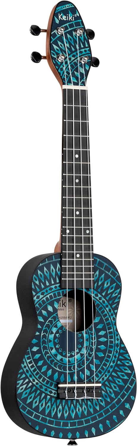 Ortega Guitars Sopran Ukulele blau - Keiki K2 - Starterkit inklusive Tuner, Gurt, 5 Medium Plektren