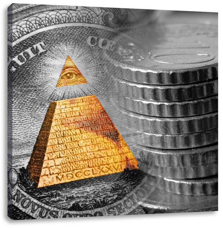 Pixxprint Illuminati Pyramide Black and White Dollar schwarz/weiss, Format: 70x70 auf Leinwand, 70x7