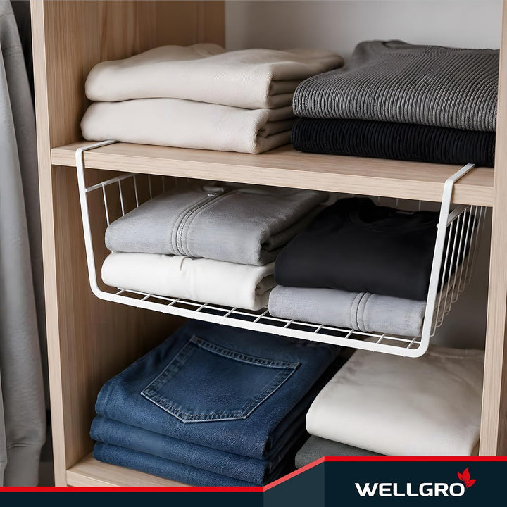WELLGRO 2er Set Schrankkörbe zum Einhängen aus Metall - ca. 41 x 25 x 14 cm (LxBxH) - schaffen Sie z