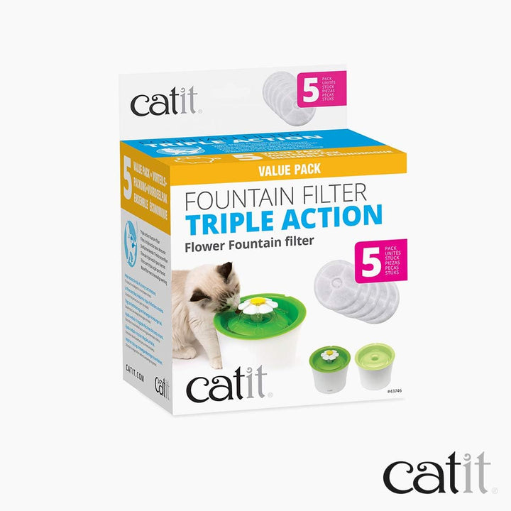 Catit Triple Action Filter, 3fach wirksamer Ersatzfilter, Trinkbrunnenfilter, 5er Pack Old Version,