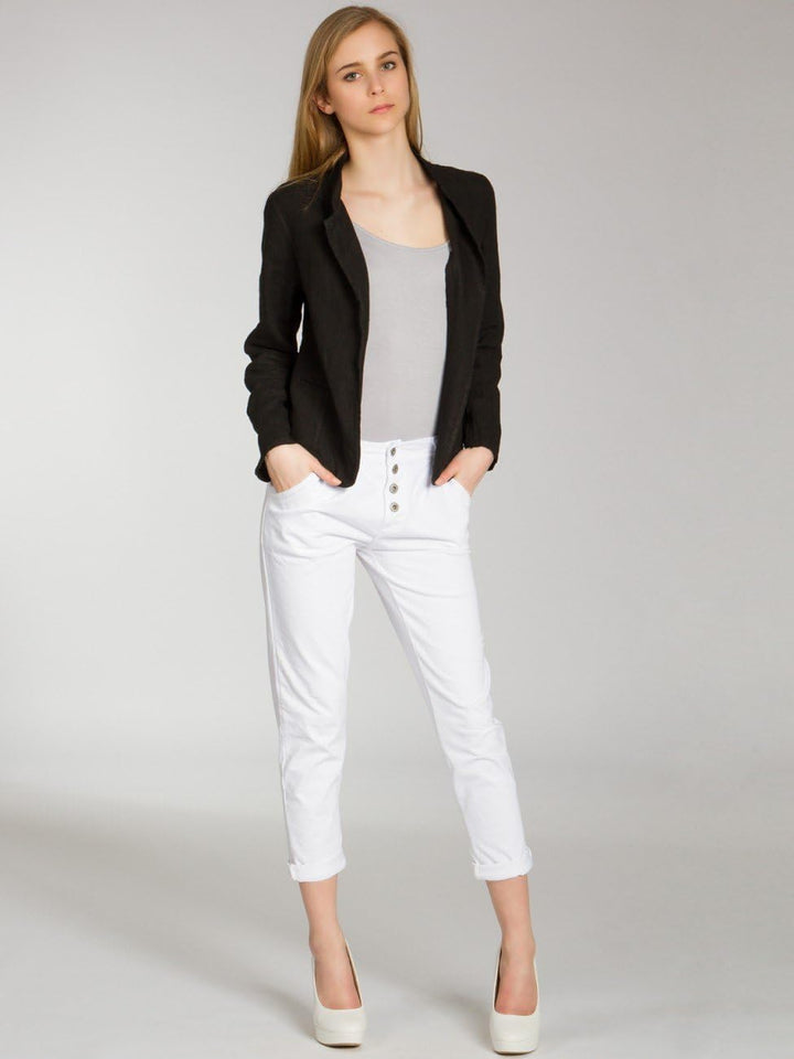 Caspar BZR004 kurzer Damen Leinen Sommer Blazer XS Schwarz, XS Schwarz