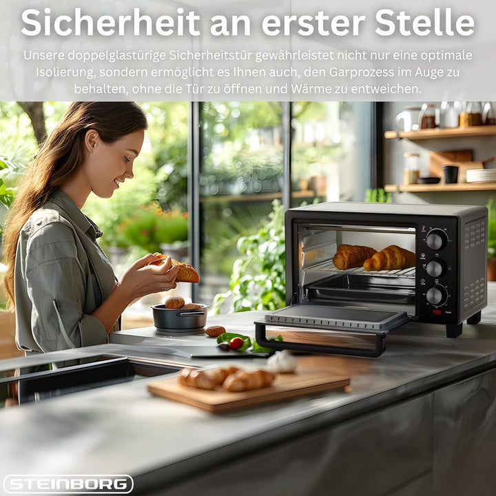 Mini Backofen 15 Liter Pizza-Ofen 3in1 Backofen Minibackofen Miniofen Krümelblech Ober-/Unterhitze E