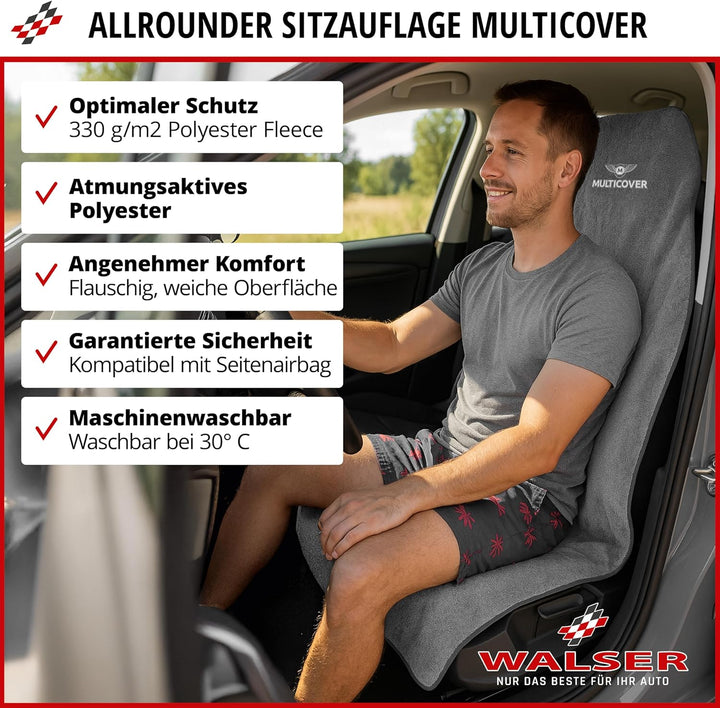 Walser Sitzaufleger Multicover, universal Auto-Sitzauflage, waschbarer Autositz-Überwurf grau, Grau