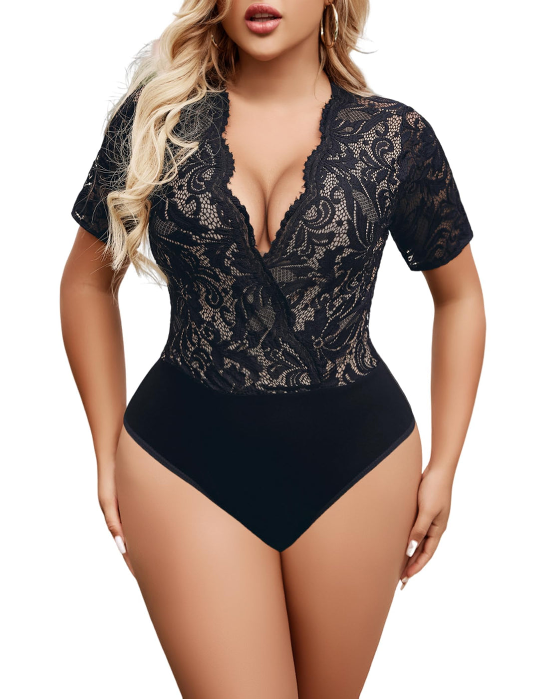 Avidlove Damen Lace Body Sexy Kurzarm Bodysuit Bluse V Ausschnitt Mesh Tops Elegante Oberteile Mit S