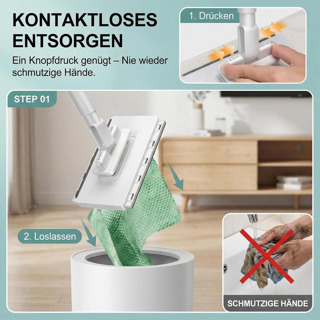 NEU Wischmopp mit Druck-Klemm-System Hygienischer 1-Knopf-Wechsel ohne Händewaschen Automatisches Kl