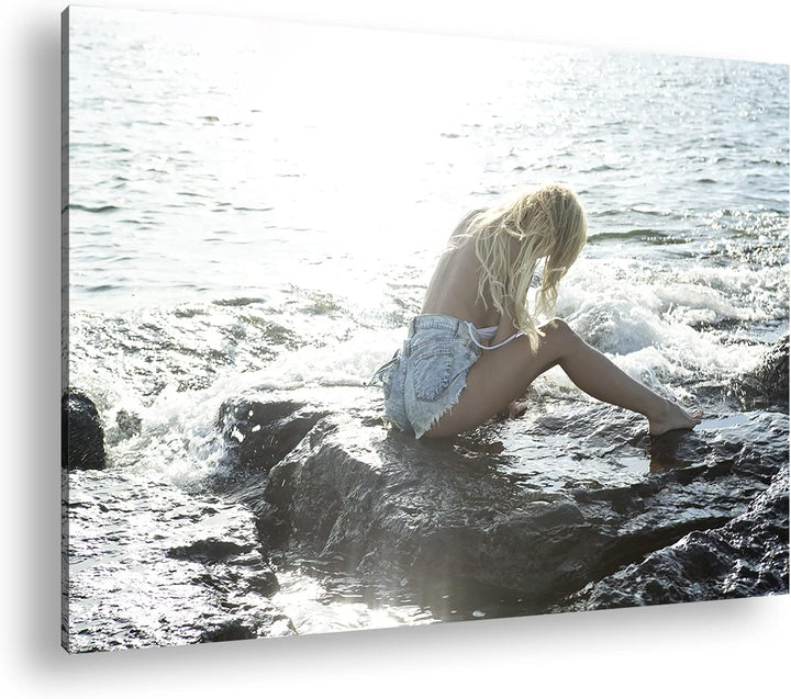 deyoli sexy Frau am Strand Format:75x50 cm als Leinwandbild, Motiv fertig gerahmt auf Echtholzrahmen
