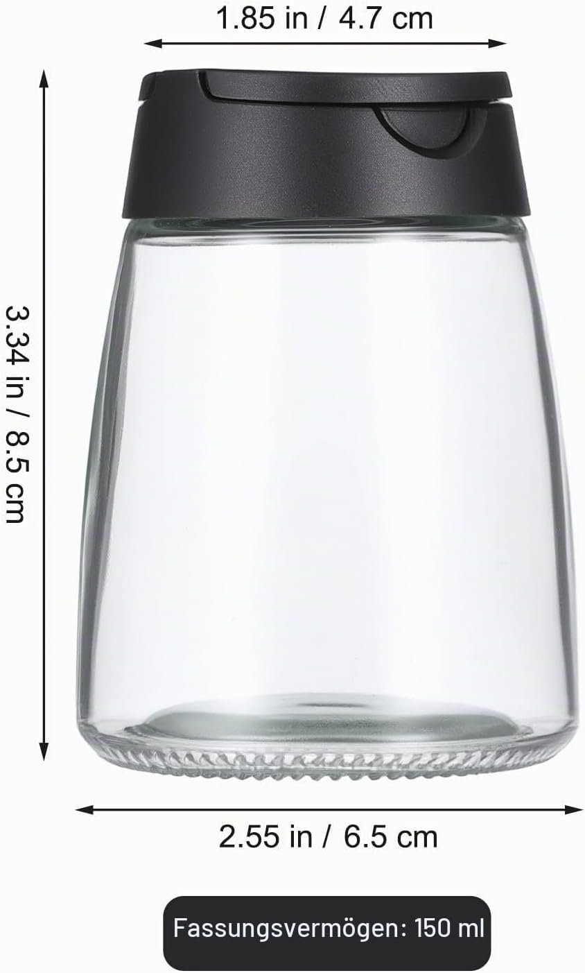 Yardwe 12 Stück Gewürzgläser Glas, Kleine Gewürzdosen mit Doppeldeckel Schwarz, 150ml Gewürzstreuer