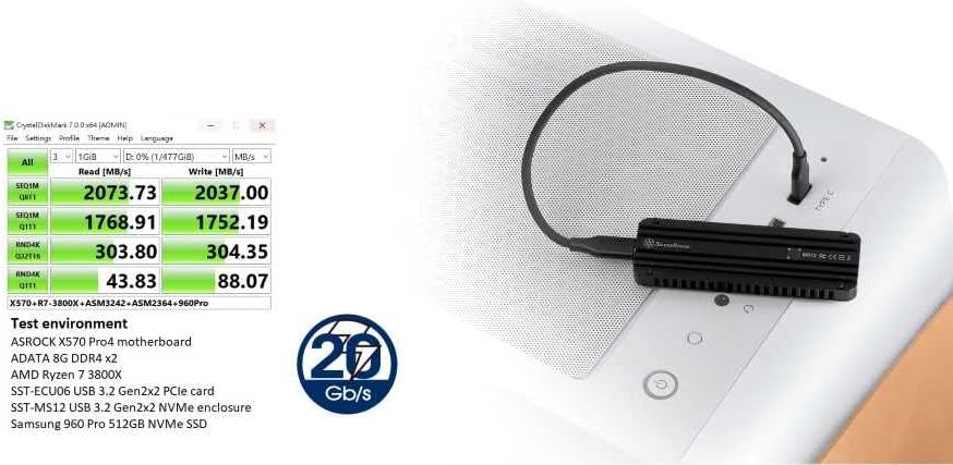 SilverStone Technology SST-MS12-20Gbps SuperSpeed + USB 3.2 Typ C zu NVMe M.2 SSD Gehäuse, schwarz