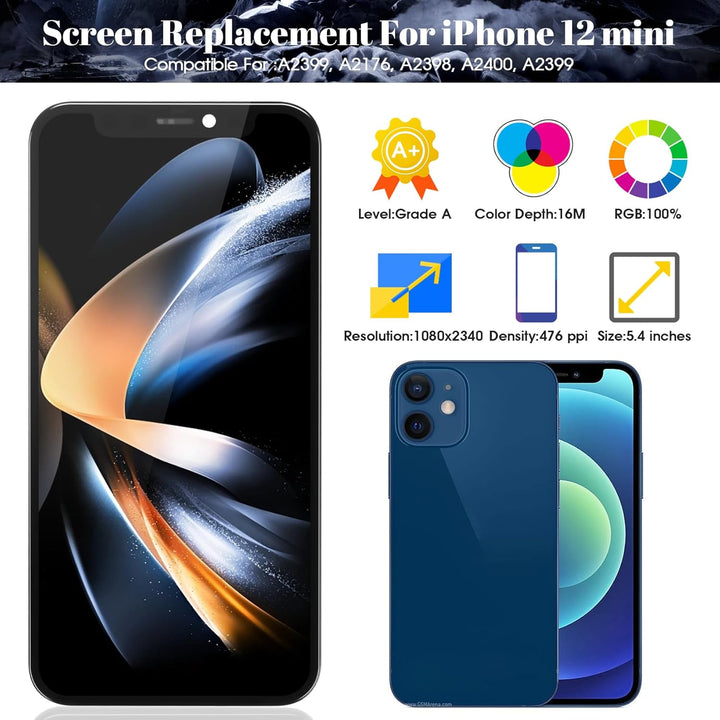 SRJTEK Ersatz für iPhone 12 Mini Bildschirm Ersatz A2399 LCD Display A2176 LCD Bildschirm Ersatz A23