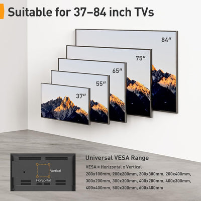 Perlegear TV Wandhalterung Schwenkbar Neigbar für 37-84 Zoll Flach & Curved Fernseher, TV Halterung