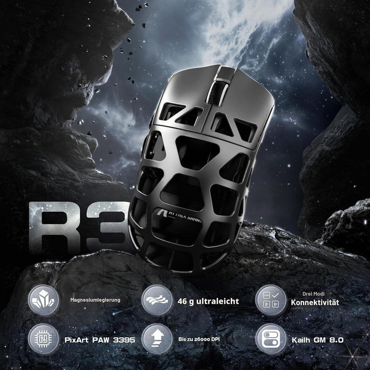 ATTACK SHARK R3PRO 46g Superlight Magnesiumlegierung Maus, 8000Hz Kabellose Abfragerate, 26000 DPI,