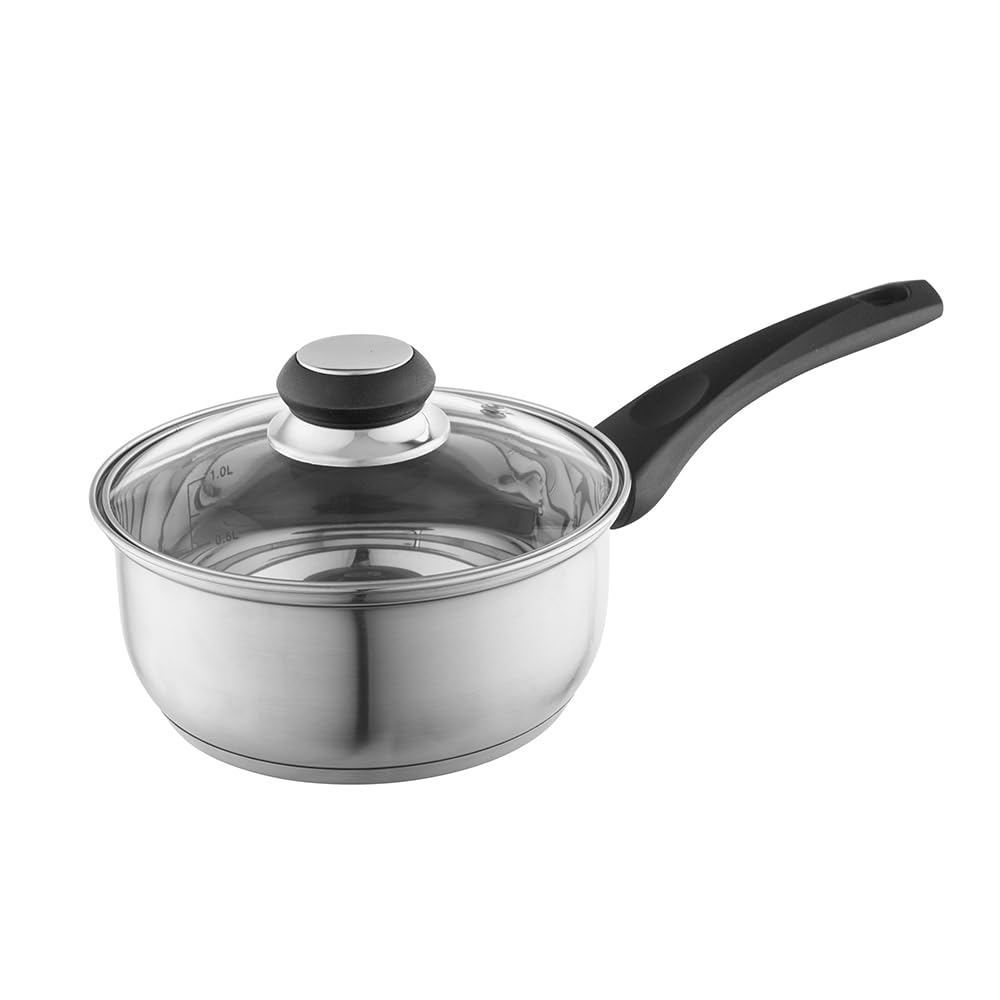 Kasserolle 16 cm Emilio 1.2L Stielkasserolle mit Deckel, klein Kasserolle, geeignet für Induktions,