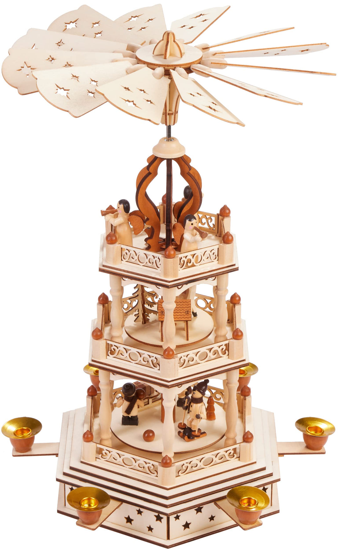 BRUBAKER Weihnachtspyramide - 3-stöckige drehbare Holzpyramide - Weihnachtsdekoration mit 3 Etagen -
