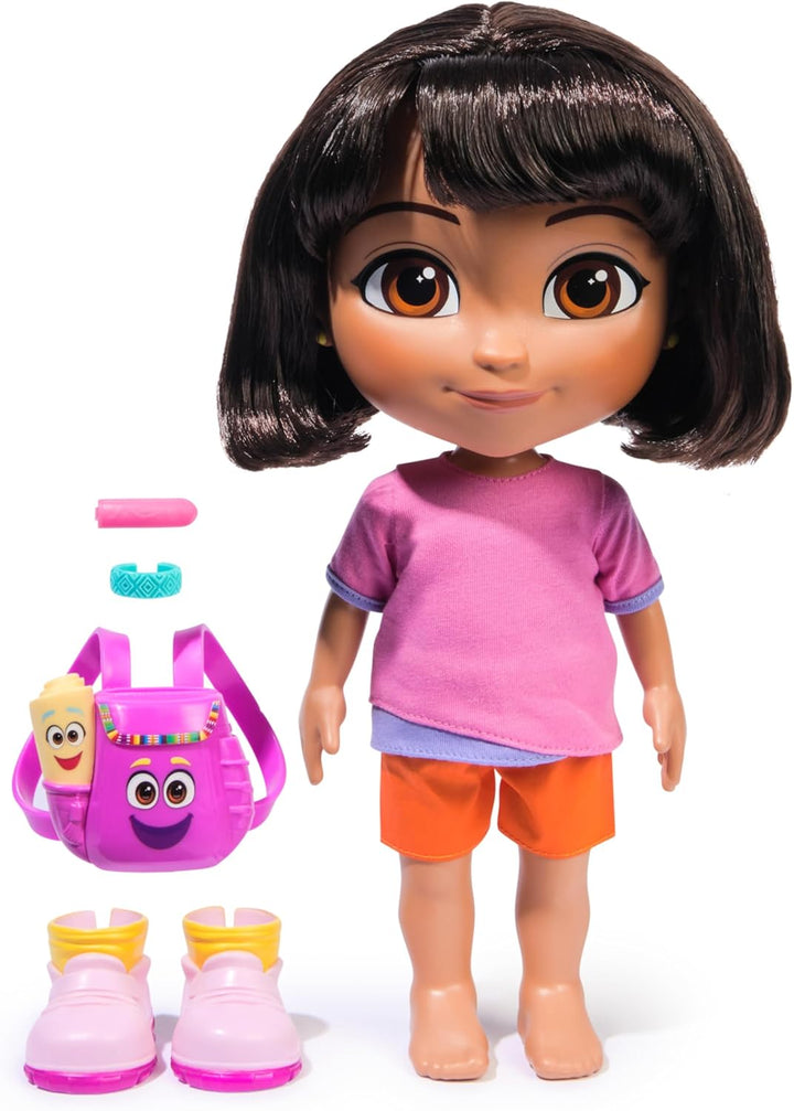 DORA Sing mit Mir Puppe 35 cm grosse Puppe zur beliebten TV-Serie mit 2 Liedern und 12 Sätzen & Gerä