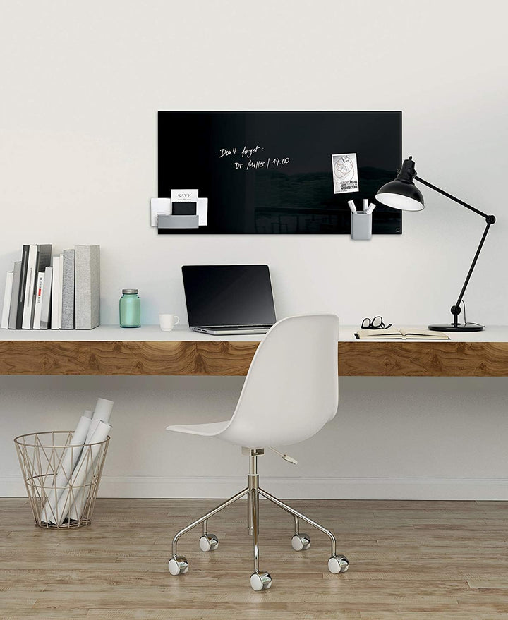 SIGEL GL130 Premium Glas-Magnettafel 78 x 48 cm schwarz hochglänzend, TÜV geprüft, einfache Montage,