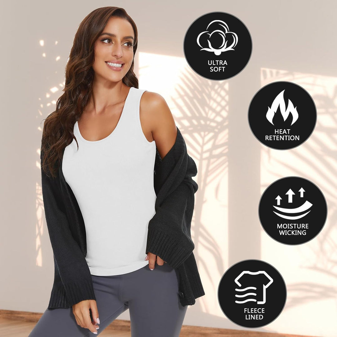 WOWENY Damen Thermo Unterhemd Warm Tank Top Fleece Untershirt Ärmellos Oberteil Thermounterwäsche Ba