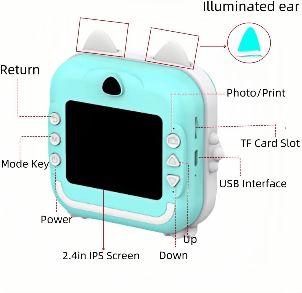 ThreeH Kinderkamera Sofortbildkamera Wiederaufladbarer Videorekorder 24MP Mini-Foto-Camcorder mit Dr