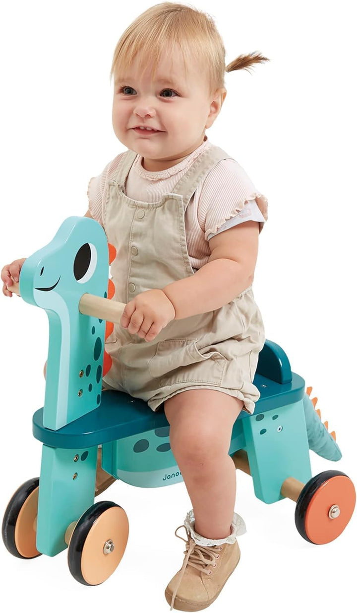 Janod Portosaurus Dinosaurier-Reittier-Sitzhöhe 21 cm-Abnehmbarer Plüschschwanz-Lernspielzeug aus FS