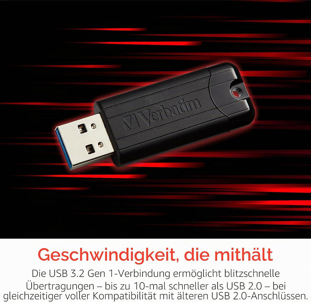 Verbatim PinStripe USB-Stick, 256GB, USB 3.2 Gen 1, USB Speicherstick, externer Speicher für Laptop