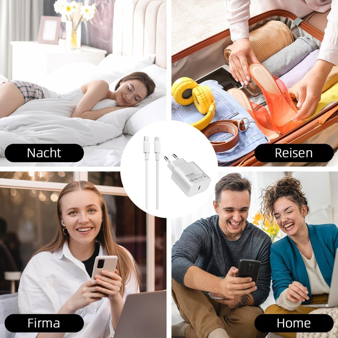 2er-Pack 25W USB C Ladegerät,Super Fast Charger mit 2M Ladekabel,Typ C Handy Netzteil Adapter für Sa